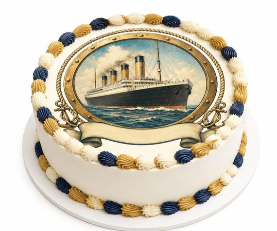 RMS Titanic Porthole Edible Cake Topper, Vintage Anchor Rope Frame Frosting Sheet Image, Nautical Ocean Liner ~ D30104