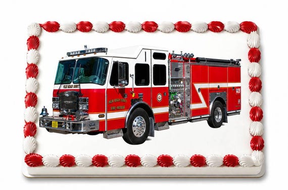 Fire Rescue Truck Edible Cake Topper, Firefighter Birthday Frosting Sheet Image ~ D9172