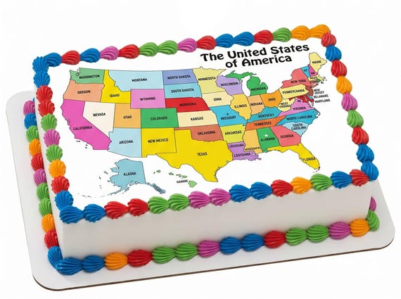 USA Map Edible Cake Topper, United States America Frosting Sheet Image, Patriotic Geography ~ D24304