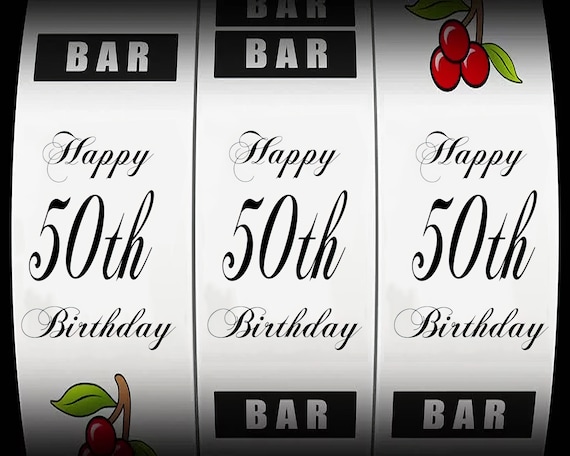 50th Birthday Casino Slot Machine ~ Edible 2D Fondant Birthday Cake/Cupcake Topper ~ D21868