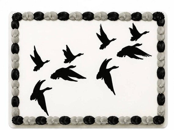 Flying Duck Silhouette Edible Cake Topper, Hunting Frosting Sheet Image, Waterfowl Birthday Decor ~ D20131