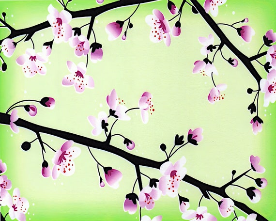 Japanese Cherry Blossom Cake Background ~ Edible 2D Fondant Birthday Cake/Cupcake Topper ~ D4374