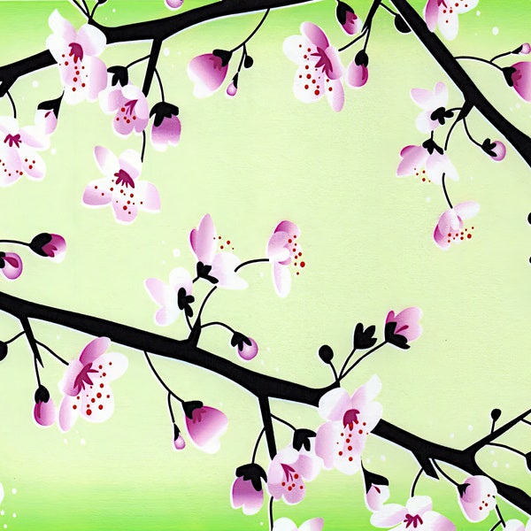 Japanese Cherry Blossom Cake Background ~ Edible 2D Fondant Birthday Cake/Cupcake Topper ~ D4374