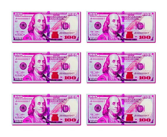 Pink 100 Dollar Bill Casino Las Vegas Birthday ~ Edible 2D Fondant Birthday Cake Side Toppers ~ D24670