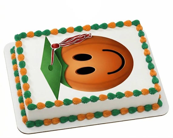 Graduation Emoji Edible Cake Topper Smiley Face Grad Cap Cake Image Party Decor D22493