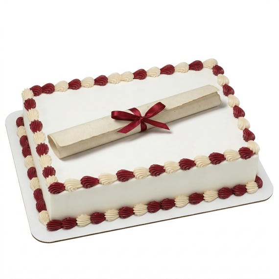 Diploma Scroll Burgundy Ribbon Edible Cake Topper, Simple Graduation Frosting Sheet Decoration ~ D5912