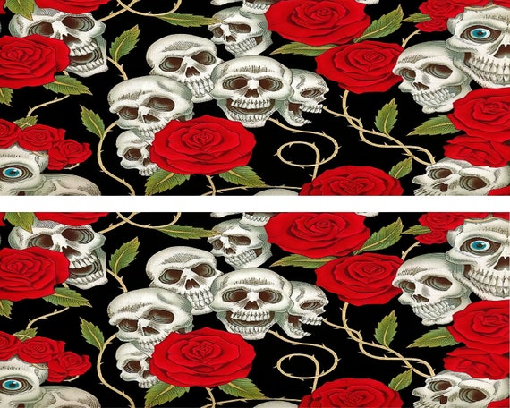 Halloween Skulls & Roses Birthday ~ Edible 2D Fondant Birthday Cake Side Toppers ~ D24160