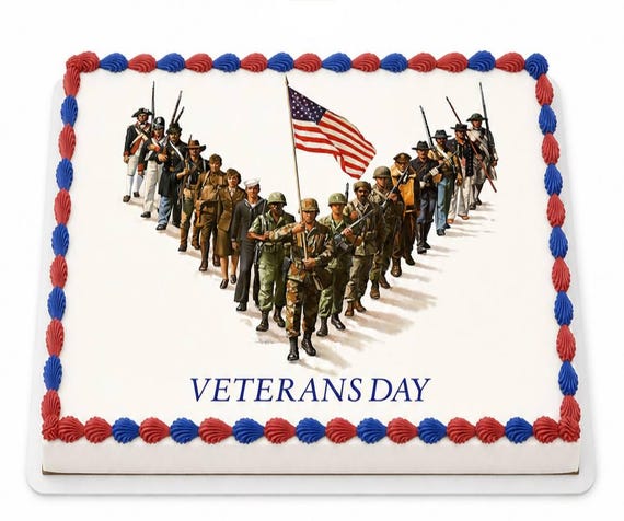 Veterans Day Soldiers March Edible Cake Topper, Military American Flag Frosting Sheet Image, Patriot ~ D3805