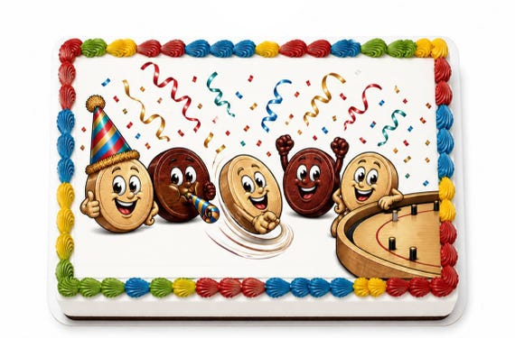 Crokinole Party Edible Cake Topper, Game Night Birthday Frosting Sheet Image ~ D30253