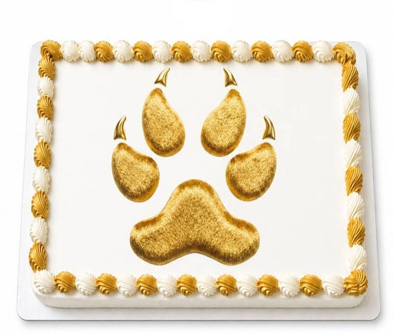 Gold Furry Paw Print Edible Cake Topper, Claw Mascot Team Frosting Sheet Image, Wildcat Cougar ~ D22450