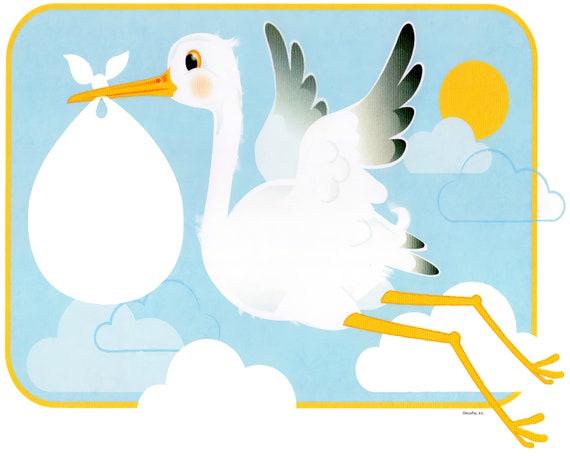Stork & Baby ~ Edible 2D Fondant Birthday Cake/Cupcake Topper ~ D208
