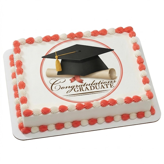 Congratulations Graduate Cap Diploma Edible Cake Topper, Elegant Grad Frosting Sheet Decoration ~ D973