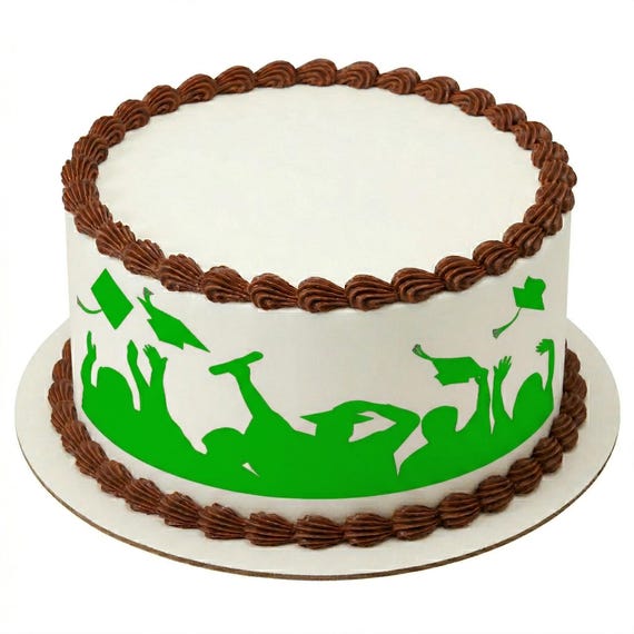 Green Graduation Cap Toss Silhouette Edible Cake Side Strip, Commencement Frosting Sheet Image, Grad Party Decor ~ D24554