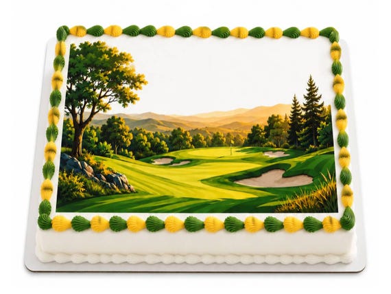 Golf Course Landscape Edible Cake Topper, Birthday Frosting Sheet Image, Golfer Party ~ D30122