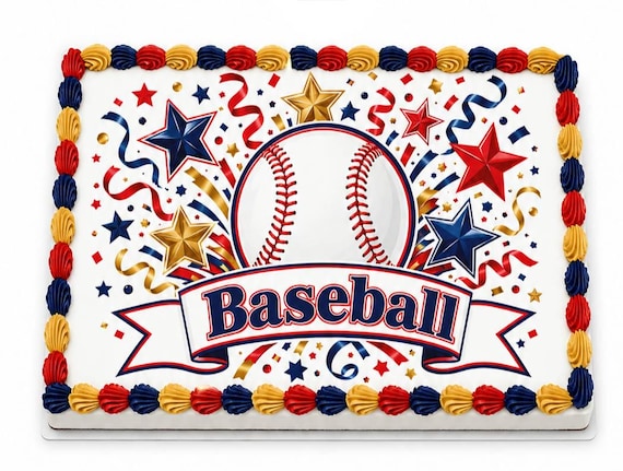 Baseball Stars Banner Edible Cake Topper, Sports Birthday Frosting Sheet Image ~ D30135