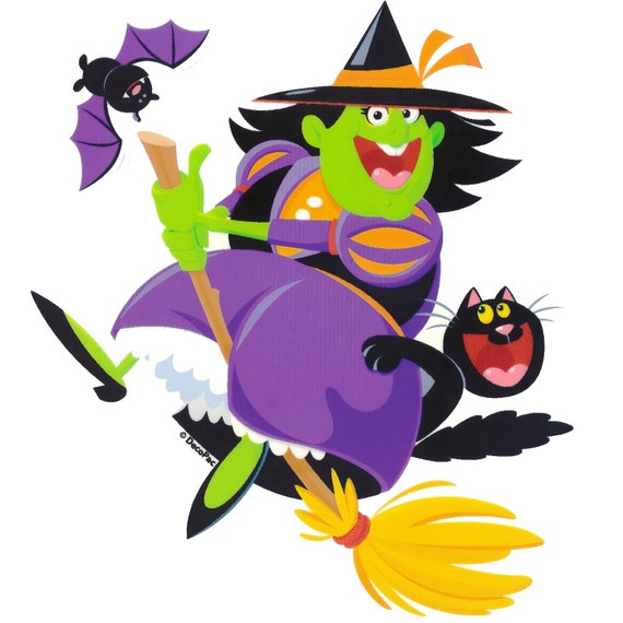 Witch on Broom Halloween ~ Edible 2D Fondant Birthday Cake/Cupcake Topper ~ D1367