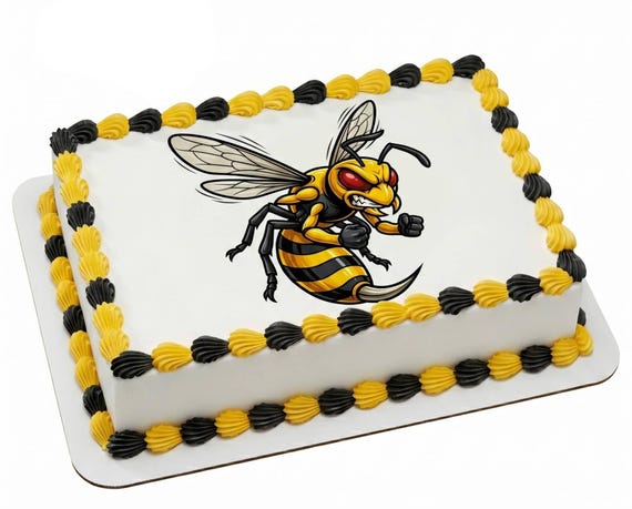 Hornet Bee Mascot Edible Cake Topper, School Spirit Frosting Sheet Image, Yellow Black Hornets ~ D30076