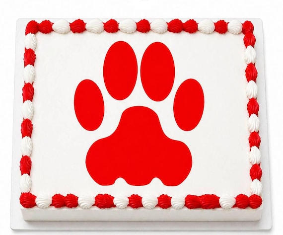 Red Paw Print Silhouette Edible Cake Topper, Dog Cat Mascot Frosting Sheet Image, Pet Lover ~ D22575