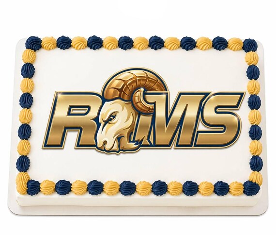 Rams Mascot Edible Cake Topper, School Spirit Frosting Sheet Image, Navy Gold Rams Sports Logo ~ D956