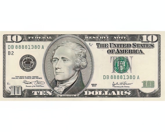 10 Dollar Bill Birthday ~ Edible 2D Fondant Birthday Cake/Cupcake Topper ~ D22405