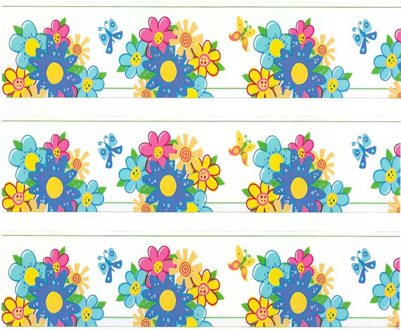 Flowers - Birthday Background - Side Strips ~ Edible 2D Fondant Birthday Cake Side Toppers ~ D2847