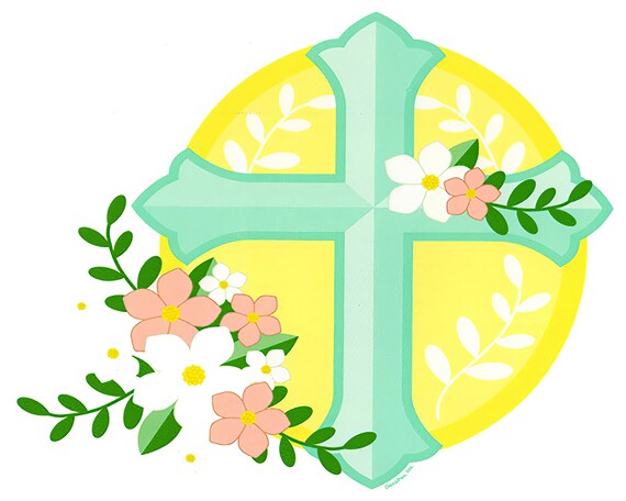 Cross With Flowers Birthday ~ Edible 2D Fondant Birthday Cake/Cupcake Topper ~ D195