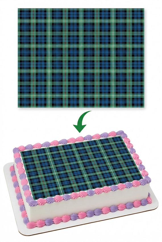 Green Plaid Birthday ~ Edible 2D Fondant Birthday Cake/Cupcake Topper ~ D24690