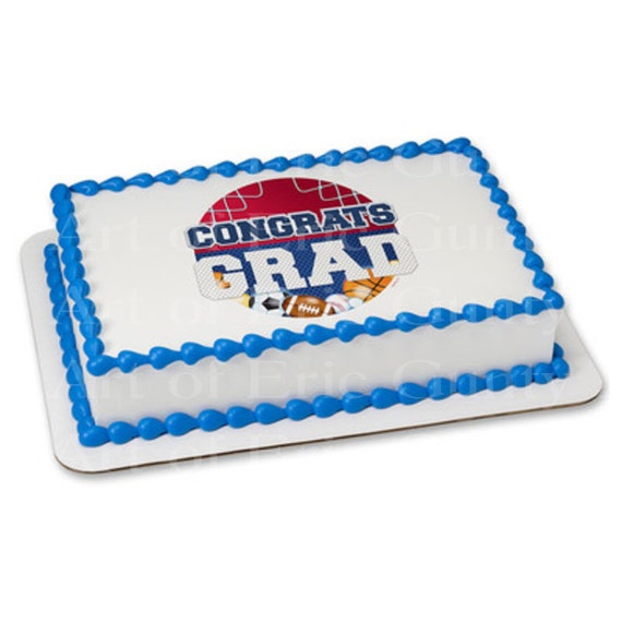 Congrats Grad Sports Graduation ~ Edible 2D Fondant Birthday Cake/Cupcake Topper ~ D22040