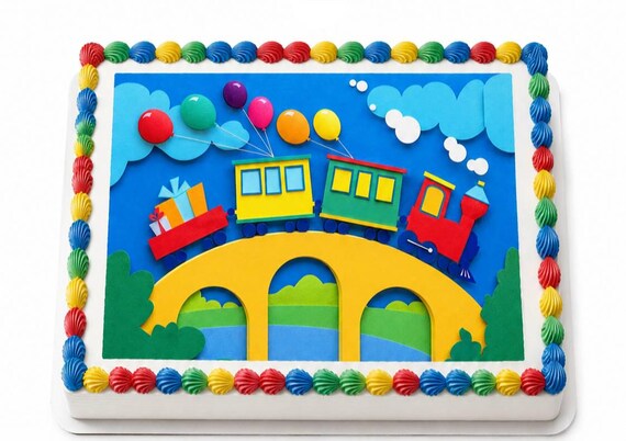 Colorful Train Balloons Edible Cake Topper, Birthday Frosting Sheet Image ~ D897