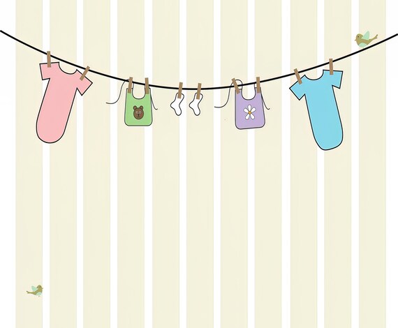Onsie Clothesline Baby Shower ~ Edible 2D Fondant Birthday Cake/Cupcake Topper ~ D9095