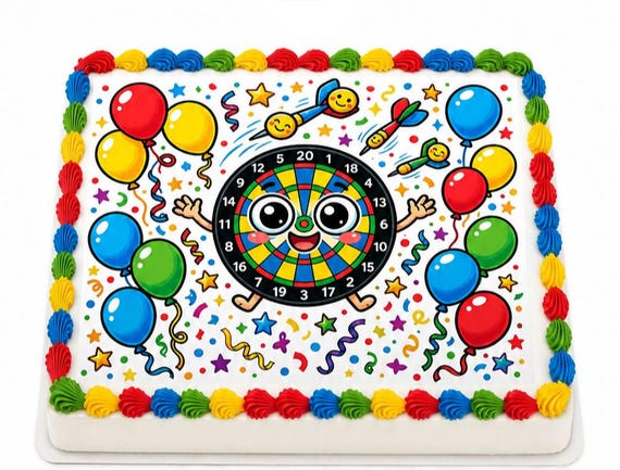 Dartboard Balloons Edible Cake Topper, Kids Birthday Frosting Sheet Image ~ D30140