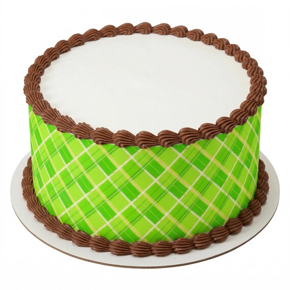 Green Plaid Pattern - Side Strips ~ Edible 2D Fondant Birthday Cake Side Toppers ~ D20877
