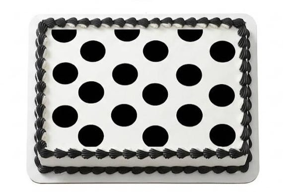 Black White Polka Dot Edible Cake Topper, Bold Large Circle Pattern Frosting Sheet Image, Classic Retro Party ~ D22946