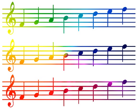 Rainbow Sheet Music Band Notes Birthday - Side Strips ~ Edible 2D Fondant Birthday Cake Side Toppers ~ D22685