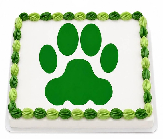 Green Paw Print Silhouette Edible Cake Topper, Dog Cat Mascot Frosting Sheet Image, Pet Lover ~ D22576