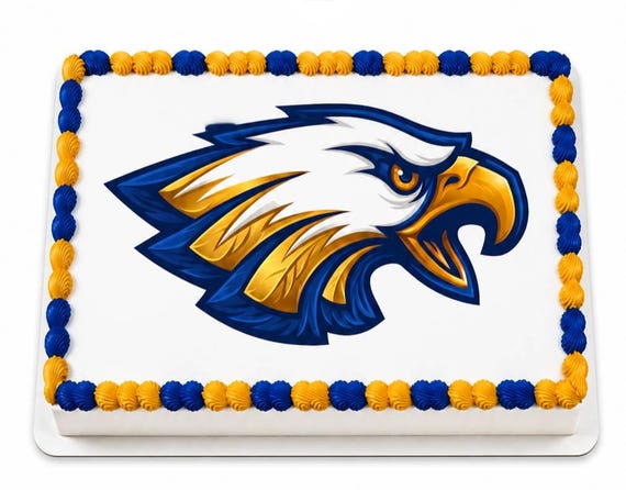 Blue Gold Eagle Head Mascot Edible Cake Topper, Hawk Falcon School Frosting Sheet Image, Fierce ~ D24380