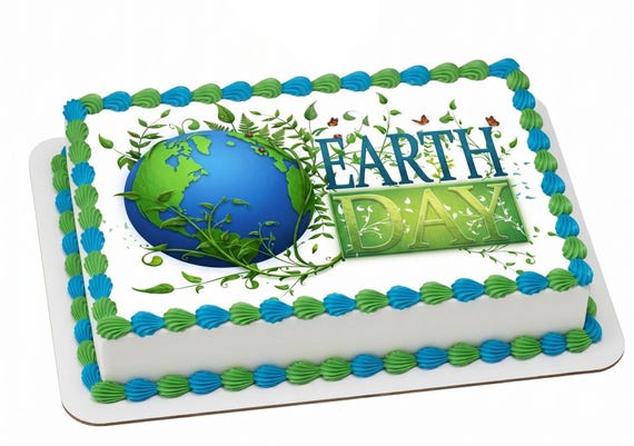 Earth Day Edible Cake Topper, Globe Nature Frosting Sheet Decoration ~ D1324
