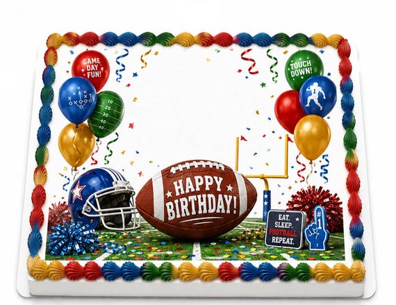 Football Birthday Party Edible Cake Topper, Game Day Frosting Sheet Image ~ D30169