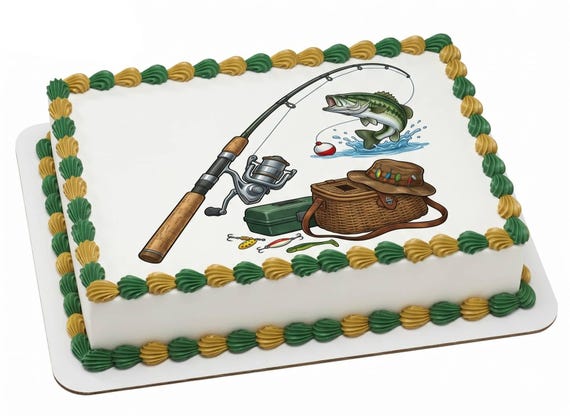 Fishing Father’s Day Edible Cake Topper, Dad Angler Celebration Frosting Sheet Decoration ~ D30063