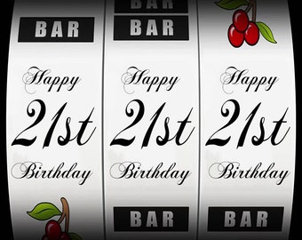 21st Birthday Casino Slot Machine ~ Edible 2D Fondant Birthday Cake/Cupcake Topper ~ D21863