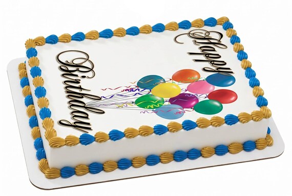 Happy Birthday Balloons Edible Cake Topper, Colorful Party Frosting Sheet Decoration ~ D20096