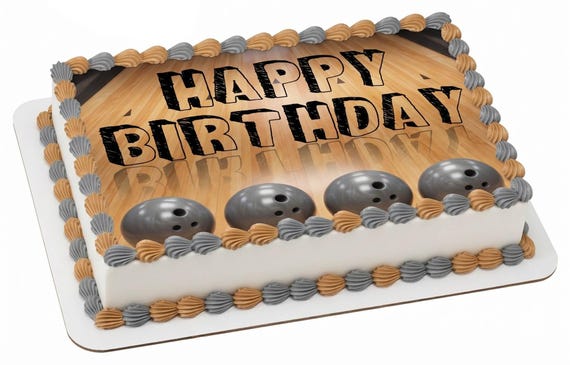 Happy Birthday Bowling Lane Edible Cake Topper, Bowling Party Frosting Sheet Decoration ~ D22671