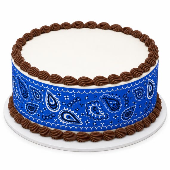 Blue Bandana Paisley Edible Cake Side Strips, Western Cowboy Kerchief Frosting Sheet Wrap Borders, Country Party ~ D20000