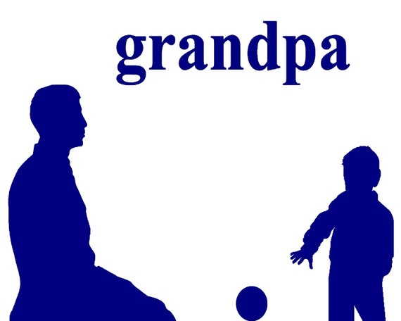 Blue Grandpa & Grand Son Silhouette Birthday ~ Edible 2D Fondant Birthday Cake/Cupcake Topper ~ D24617