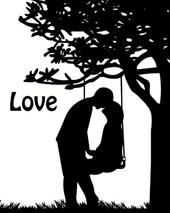 Love Valentine's Birthday Silhouette - 2D Fondant Edible Cake & Cupcake Topper For Birthdays and Parties! - D24359