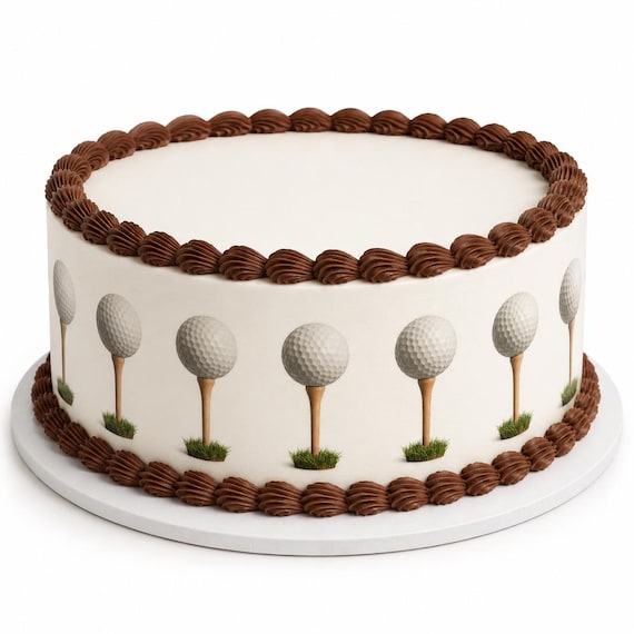 Golf Ball Tee Edible Cake Side Strip, Golf Birthday Frosting Sheet Decoration ~ D22747
