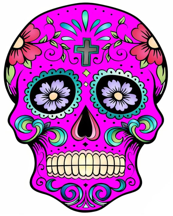 Pink Sugar Skull Halloween Birthday ~ Edible 2D Fondant Birthday Cake/Cupcake Topper ~ D22661