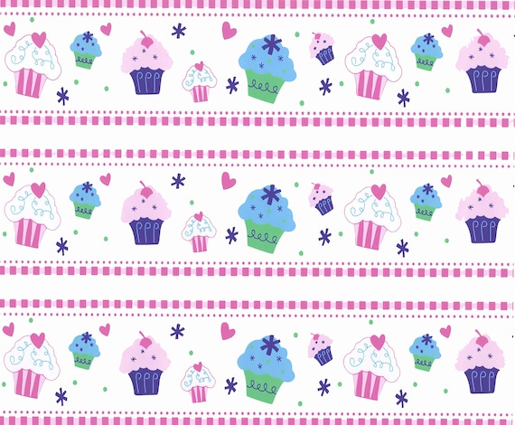 Cupcakes - Birthday Background - Side Strips ~ Edible 2D Fondant Birthday Cake Side Toppers ~ D2956