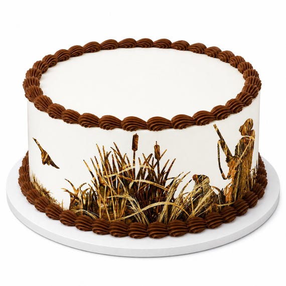 Duck Hunting Marsh Camo Edible Cake Side Strip, Waterfowl Frosting Sheet Decoration ~ D21665