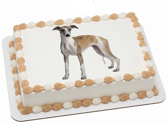 Whippet Dog Edible Cake Topper, Greyhound Dog Breed Frosting Sheet Image, Pet Birthday ~ D6760